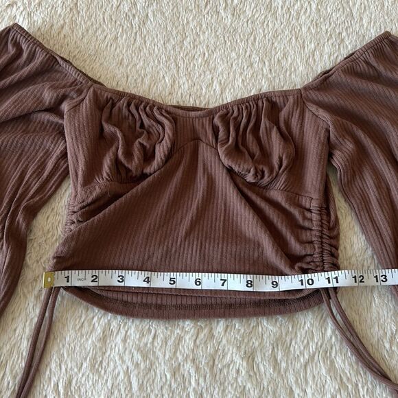 Fashion Nova ruched peasant top brown size small - Picture 9 of 16